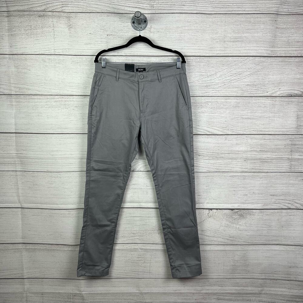 DKNY Men's Bedford Stretch Straight Gray Dress Chino Pants Size 33x32